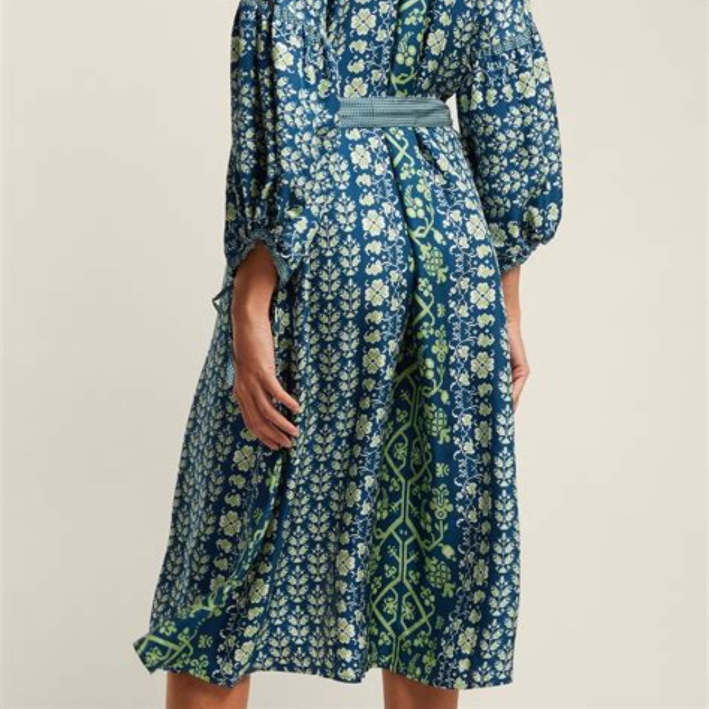 D'Ascoli Toscana Blue Silk Midi Dress sz S NEW - Picture 5 of 13
